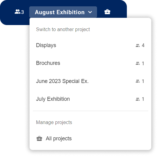 A screenshot of the projects menu as descibed above.